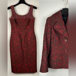 Escada Red and Brown Floral Dress and Blazer